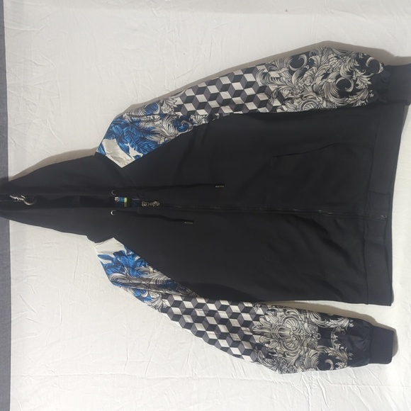 Men's Size M Versace Jeans Blue and White Baroque Style Zip Up Hooded Jacket - Picture 1 of 10